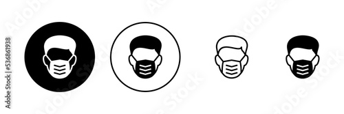 Mask icon vector. Medical mask sign and symbol. Man face with mask icon. Safety breathing mask