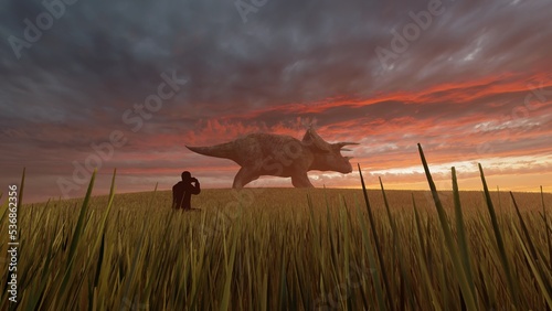 Fototapeta Naklejka Na Ścianę i Meble -  dinosaur in the field 3d render