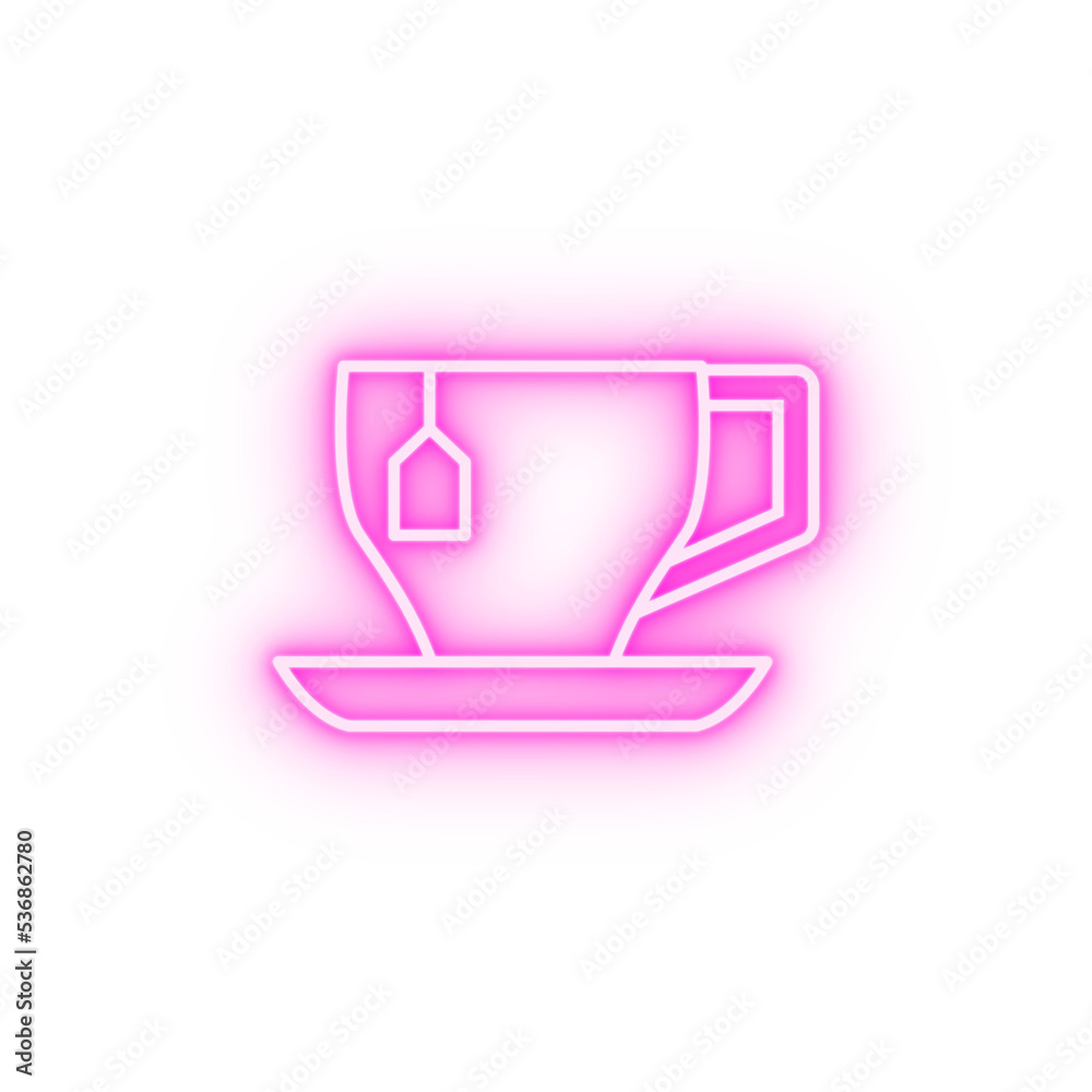 cup with disposable tea bag neon icon