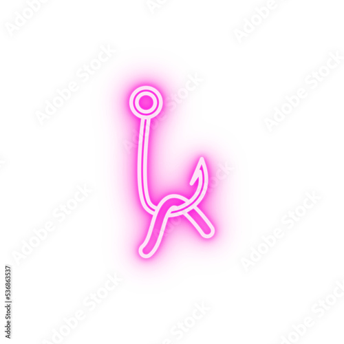 hook with a worm neon icon