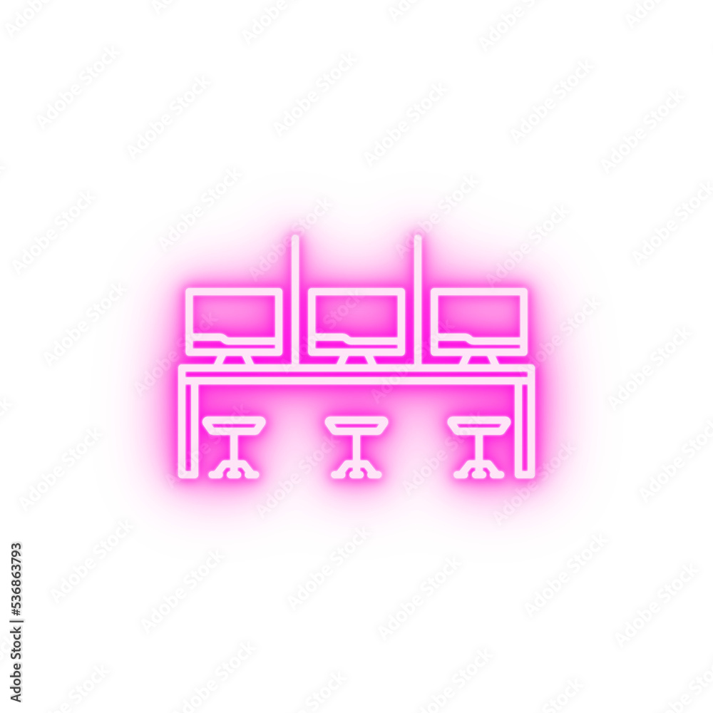 Workplace work table neon icon Workplace work table neon icon