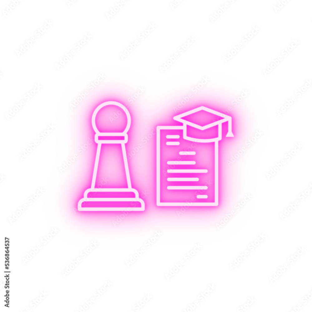 Chess graduation cap school neon icon
