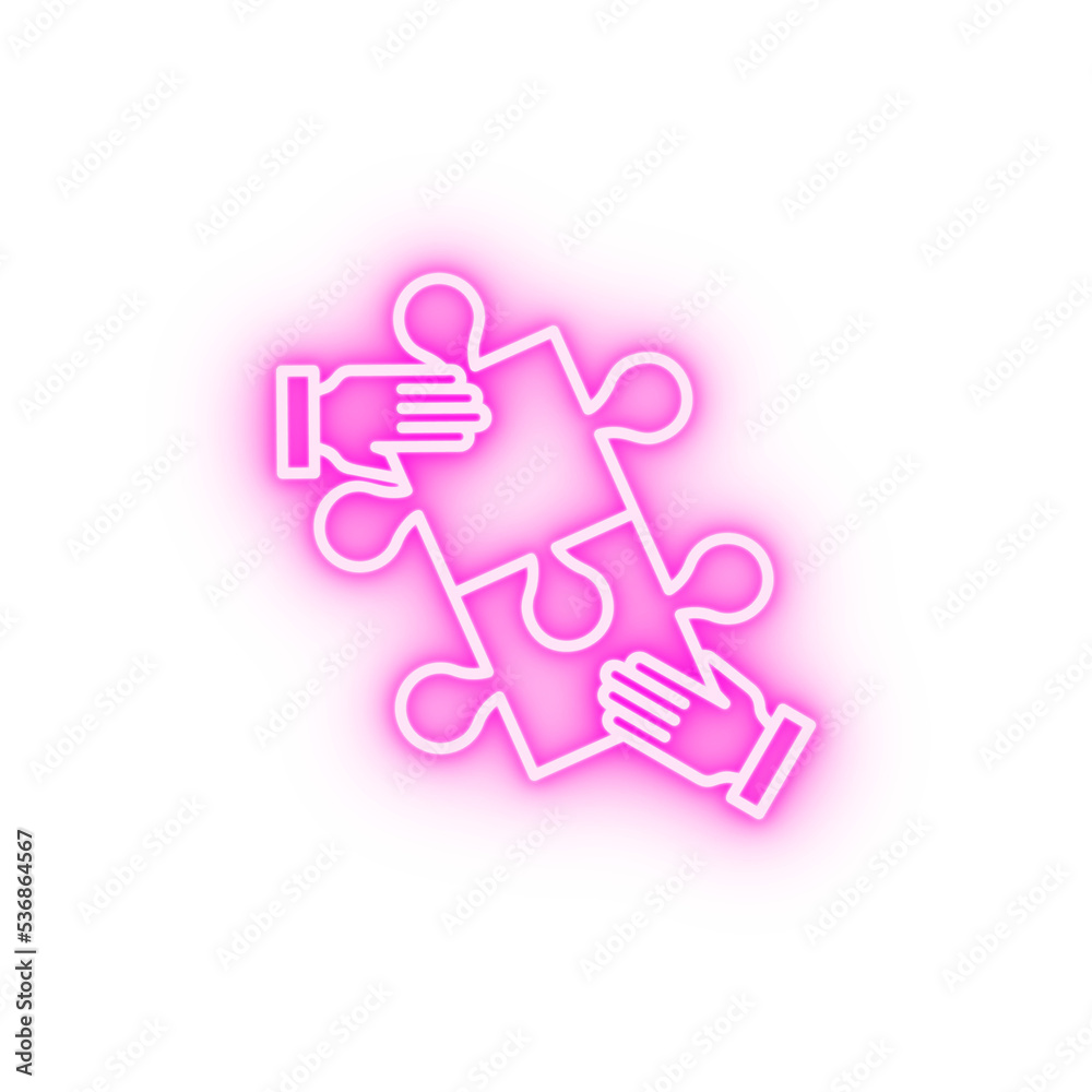 Fototapeta premium Collaboration hand puzzle school neon icon