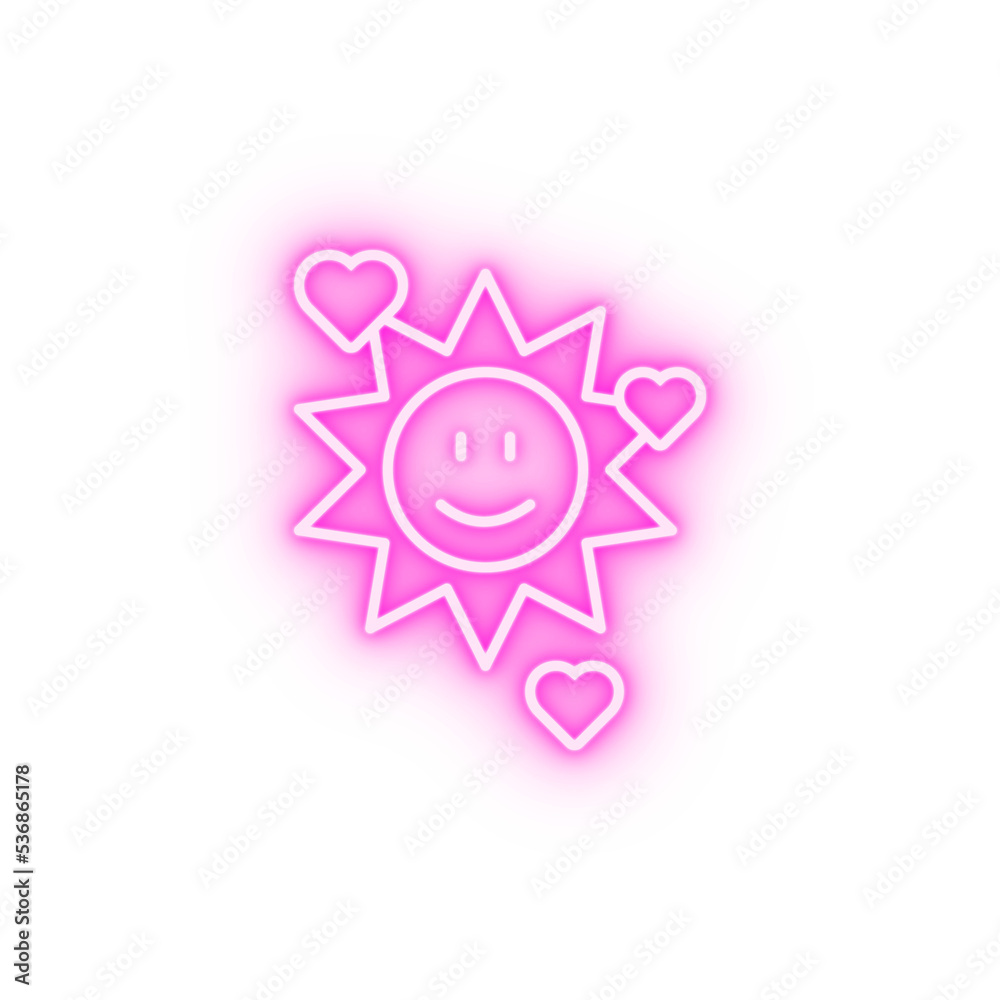 Sun smile hearts neon icon Sun smile hearts neon icon