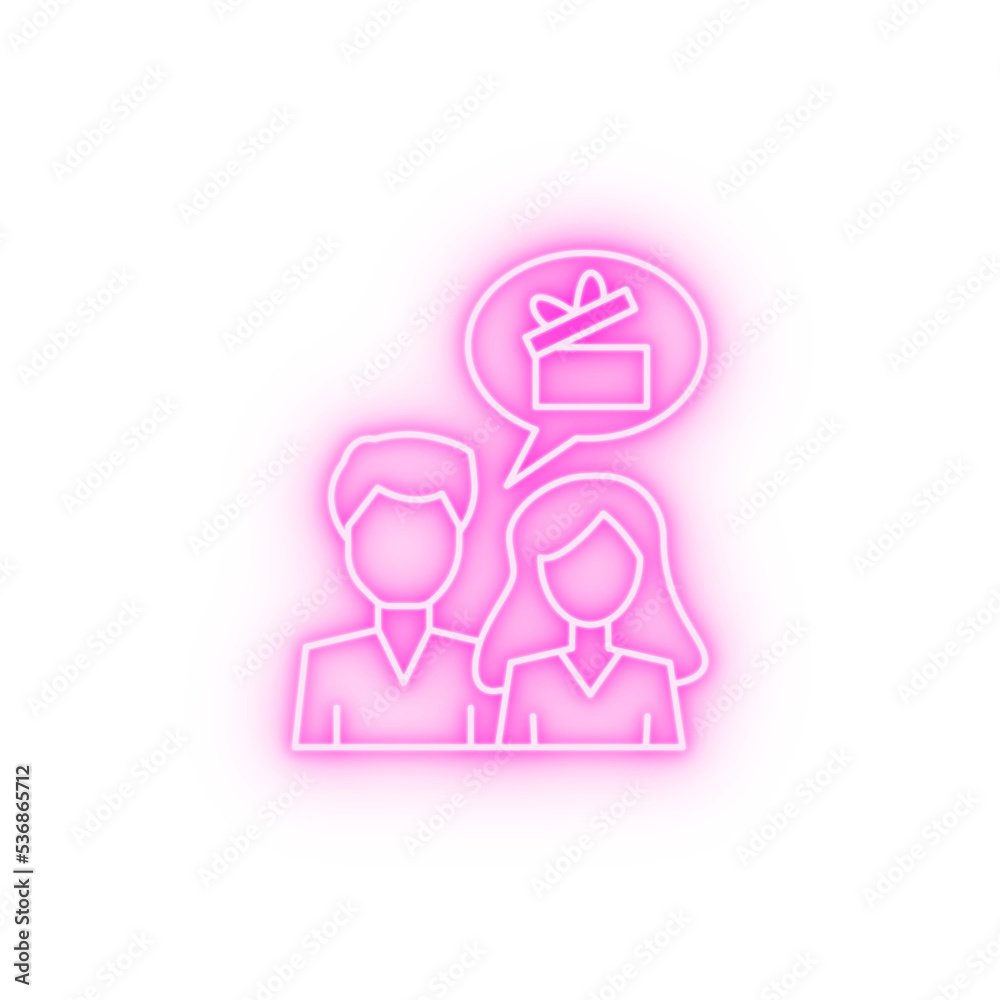 Woman man gift box neon icon Woman man gift box neon icon