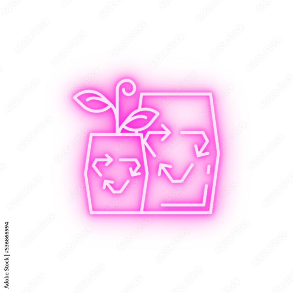 Recycle bin plant neon icon