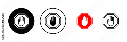 Stop icon vector. stop road sign. hand stop sign and symbol. Do not enter stop red sign with hand