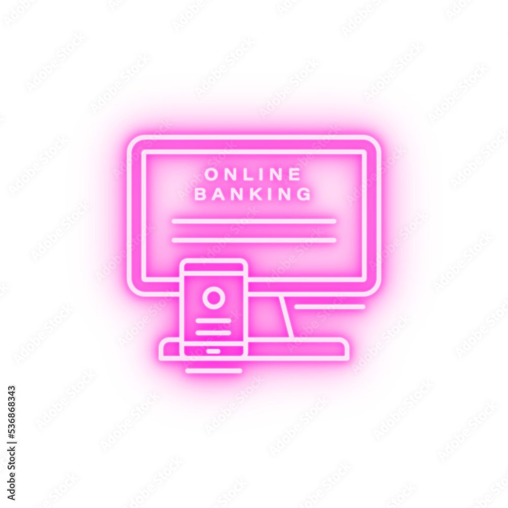 Online banking smartphone monitor neon icon Online banking smartphone monitor neon icon