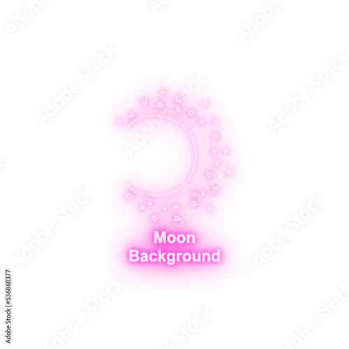 Moon round background hand drawn in round neon icon
