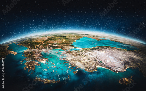 Europe - Greece and Turkiye. Elements of this image furnished by NASA