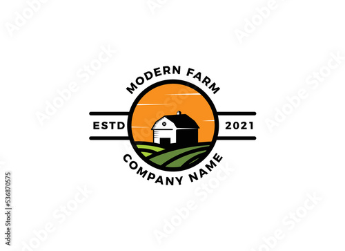 Vintage farm logo design - barn wood building house farm cow cattle