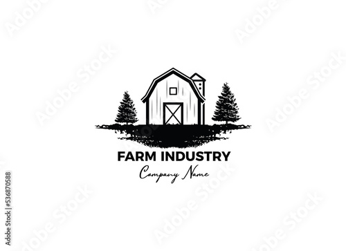 Vintage farm logo design - barn wood building house farm cow cattle