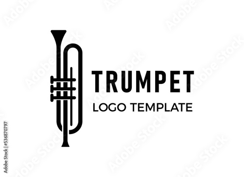 Trumpet logo design, generate melody, musical jazz instrument vector sketch illustration