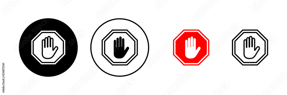 Stop icon vector. stop road sign. hand stop sign and symbol. Do not enter stop red sign with hand Stop icon vector. stop road sign. hand stop sign and symbol. Do not enter stop red sign with hand