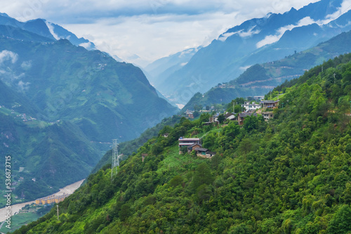 Beautiful scenery and ancient villages in the plateau mountains of Tibet Autonomous Region, China 