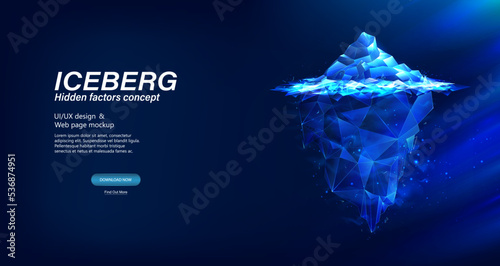 Valokuva Polygonal 3D iceberg in futuristic style with effect glow and shine