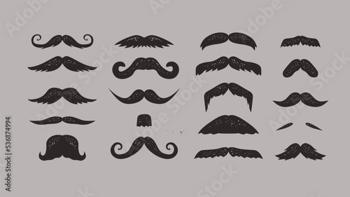 mustache set with grunge vintage style art