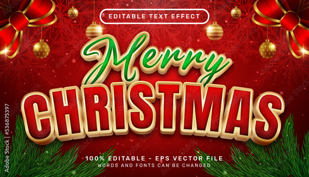 merry christmas 3d text effect and editable text effect with christmas background