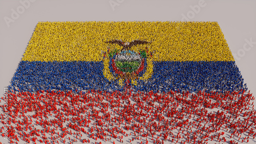 Ecuadorian Flag formed from a Crowd of People. Banner of Ecuador on White. photo