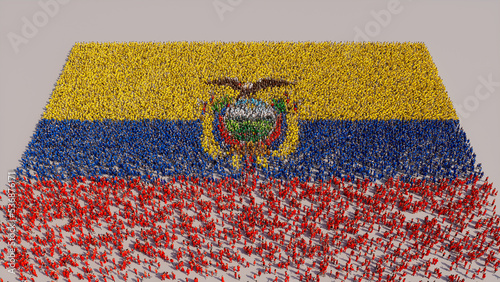Ecuadorian Flag formed from a Crowd of People. Banner of Ecuador on White.