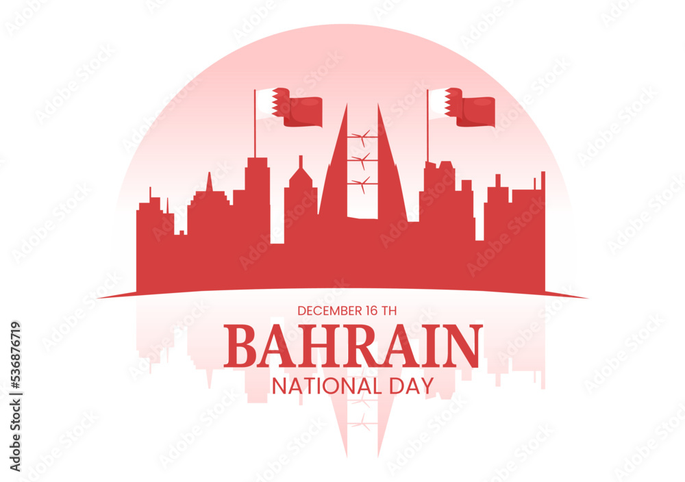 Bahrain National Day or Independence Template Hand Drawn Cartoon Flat Illustration with Wavy Flag in 16th of December Patriotic Holiday Design