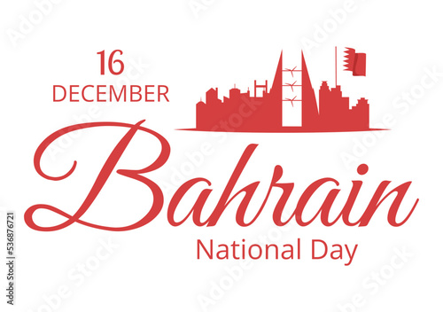 Bahrain National Day or Independence Template Hand Drawn Cartoon Flat Illustration with Wavy Flag in 16th of December Patriotic Holiday Design