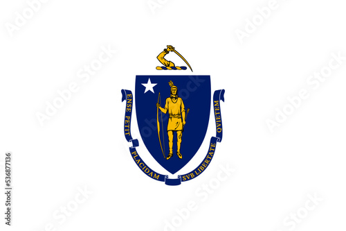 Flag of Massachusetts, symbol of USA federal state. Full frame federal flag of Massachusetts with state coat of arms on white field realistic vector illustration photo