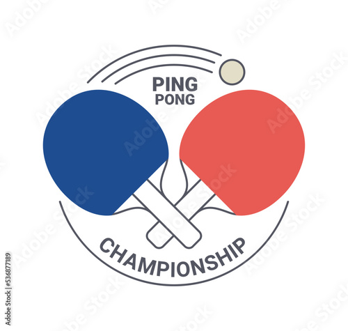 Ping pong championship logo design with crossed rackets. Logotype for sports club, tournament or team label, emblem template flat thin line vector illustration
