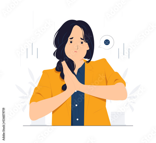 Woman sad, Feeling sorry, guilty, apologize concept illustration