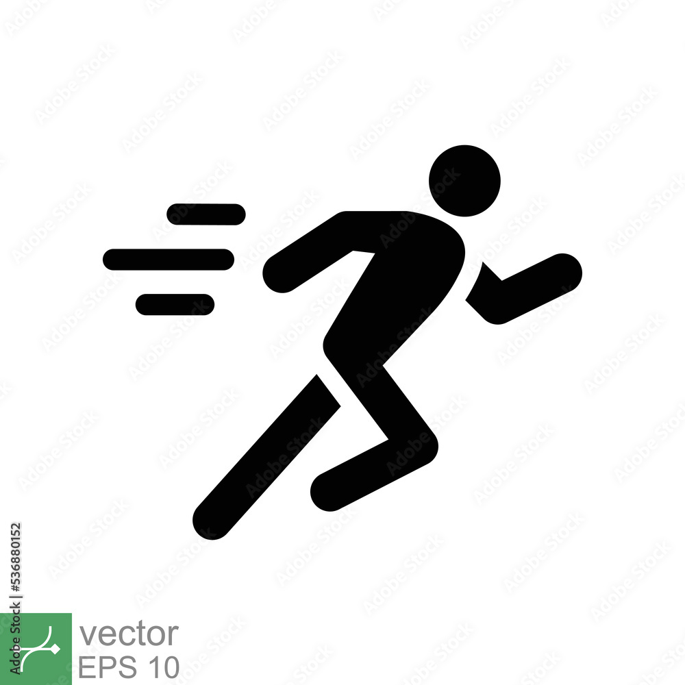 Man fast run icon. Simple solid style. Runner, athlete, person, sprint, exercise, sport concept. Glyph symbol vector illustration design isolated on white background. EPS 10. Man fast run icon. Simple solid style. Runner, athlete, person, sprint, exercise, sport concept. Glyph symbol vector illustration design isolated on white background. EPS 10.