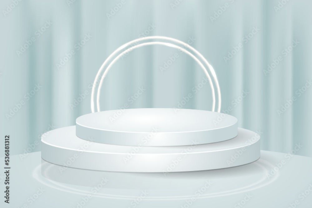 Abstract curtain scene 3d round podium pastel blue background for product presentation mockup show Abstract curtain scene 3d round podium pastel blue background for product presentation mockup show