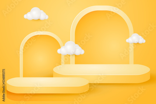 3d abstract scene showing yellow podium with background for cosmetic products