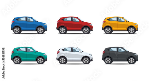 set of suv cartoon car in various color vector illustration © Novian