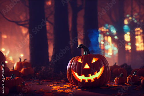 Halloween Pumpkin Background, Jack'o'lanterns, Digital Illustration