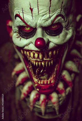Killer Clown, Halloween Background, Digital Illustration, Generative AI