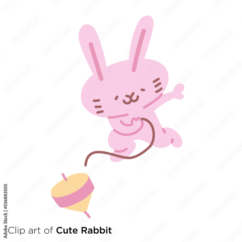 ウサギのキャラクターイラストシリーズ 「コマを回すウサギ」 ウサギのキャラクターイラストシリーズ 「コマを回すウサギ」