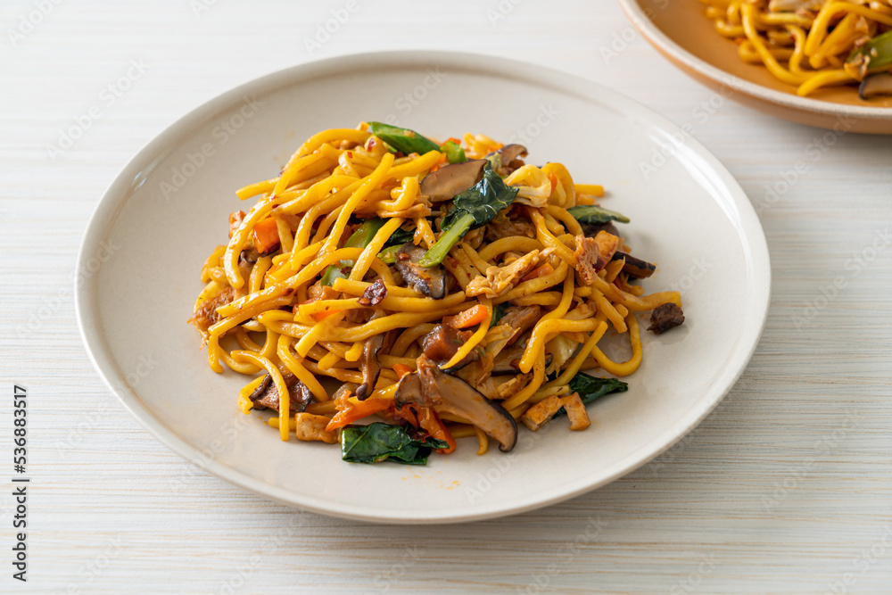 stir-fried yakisoba noodles with vegetable in vegan style stir-fried yakisoba noodles with vegetable in vegan style