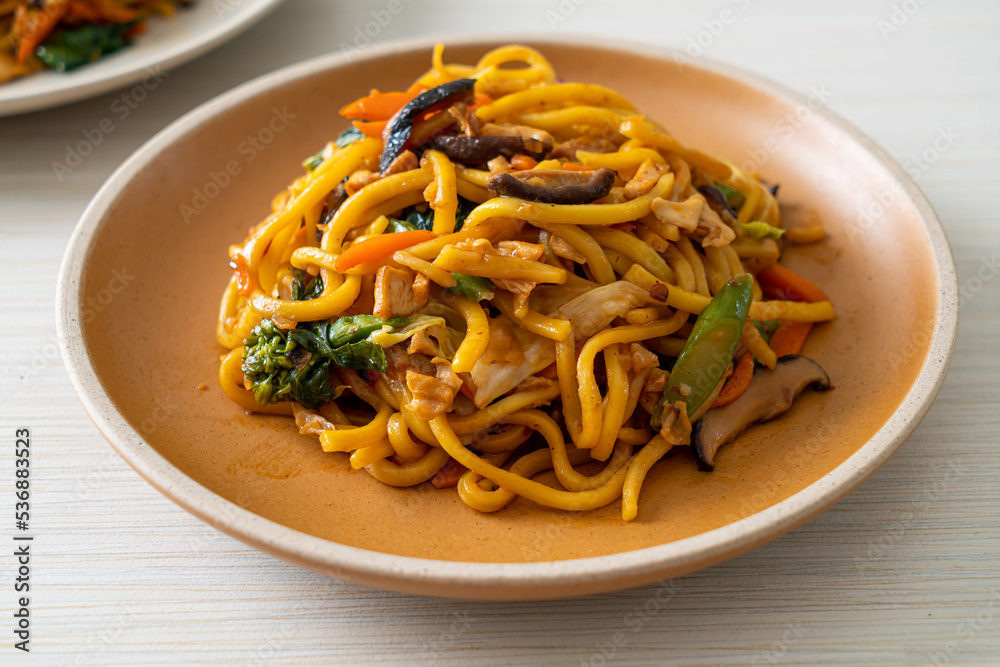 stir-fried yakisoba noodles with vegetable in vegan style stir-fried yakisoba noodles with vegetable in vegan style