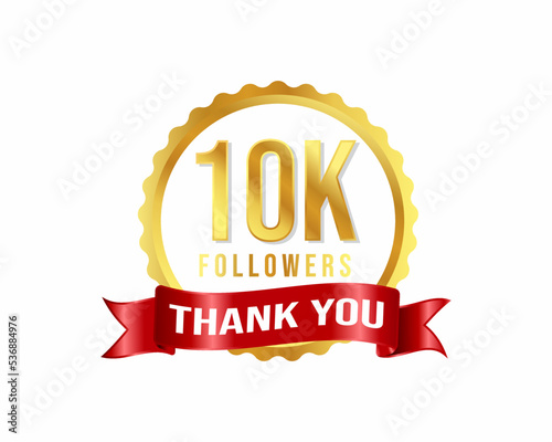 10000 followers celebration vector banner with text social media achievement poster 10k followers thank you gold and red color. Thank you text on white background isolated