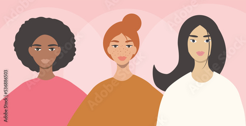 vector illustration in flat style - three women of different races, female diversity