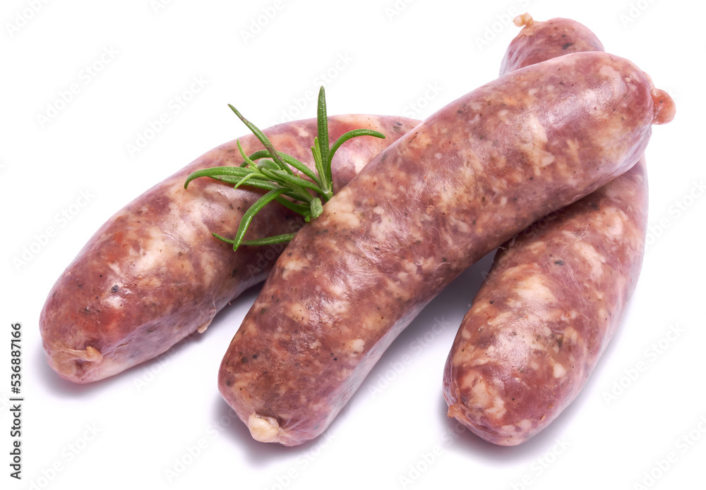 Raw beef or pork grill sausage isolated on white background