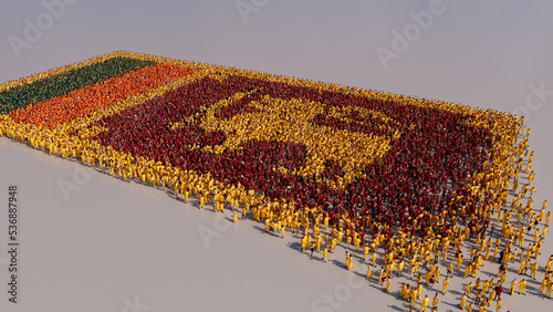 A Crowd of People congregating to form the Flag of Sri Lanka. Sri Lankan Banner on White. photo