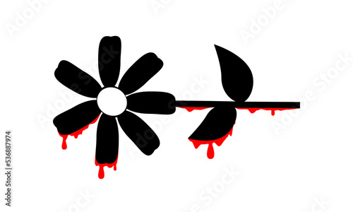 Black flower with red blood stains dripping concept peace no war violence on white background icon vector design.