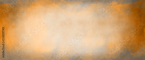 Colorful background with soft yellow center and orange vintage texture with light blur and autumn colors, old soft yellow background texture, elegant classy orange yellow color with border grunge.