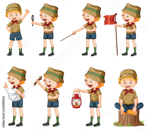 Set of camping kids cartoon character