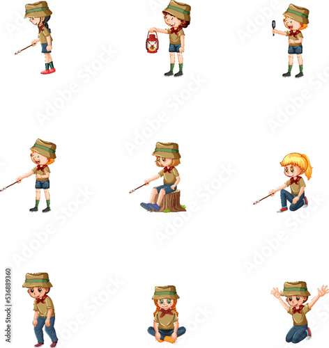 Set of different camping kids