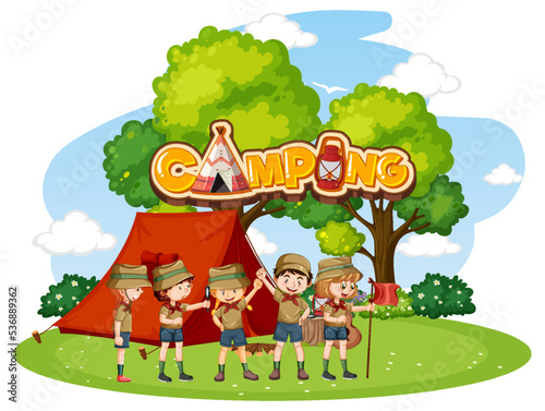 Outdoor camping with scout kids