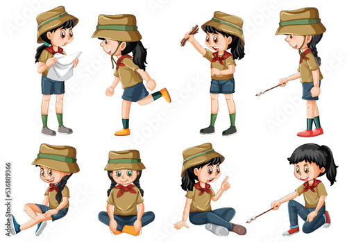 Set of camping kids cartoon character