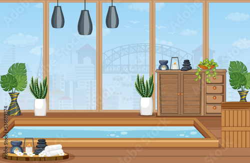 Interior spa room scene