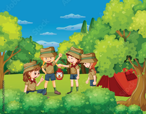 Camping kids at park